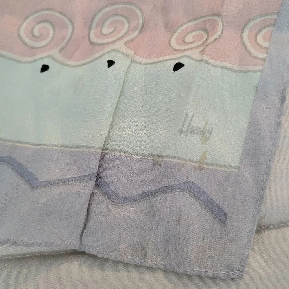 Vintage Silk Scarf Pastel Colors
